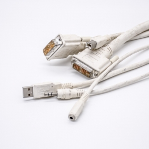 多鏈路DVI電纜DVI-D 18+5針轉接USB和音頻線1米白色