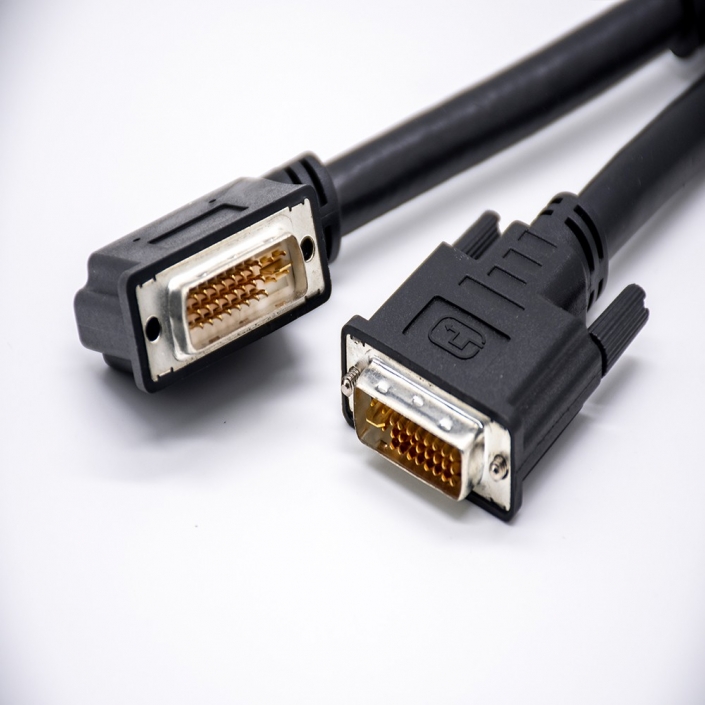 DVI公頭24+5針直式轉接DVI公頭24+5針左彎頭組裝電纜0.5 / 1米