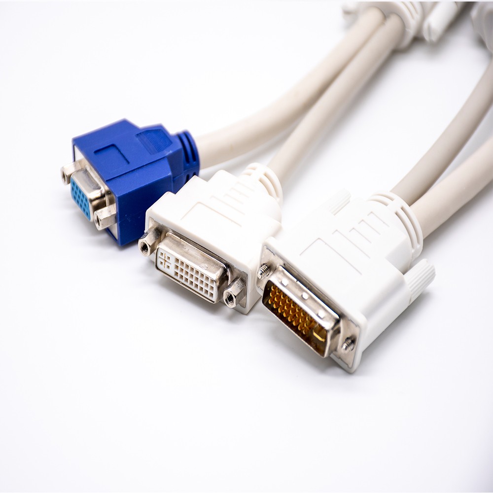 雙接頭DVI公頭連接器轉DB15針母頭和DVI24+5針組裝線1米長