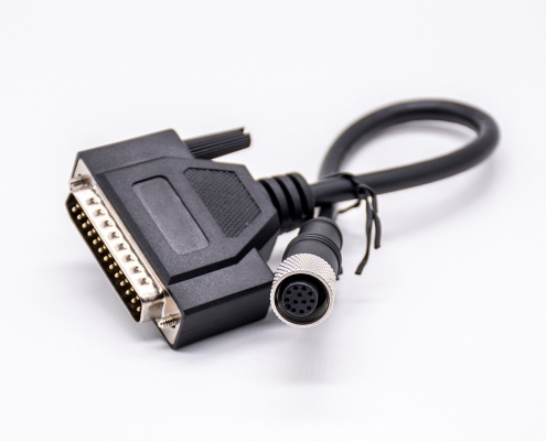 25pinDB電纜轉M12母頭12Pin連接器直式組裝電纜0.3米