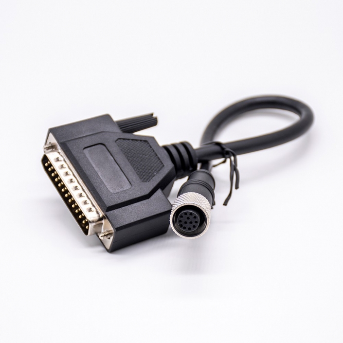 25pinDB電纜轉M12母頭12Pin連接器直式組裝電纜0.3米 25pinDB電纜轉M12母頭12Pin連接器直式組裝電纜0.3米